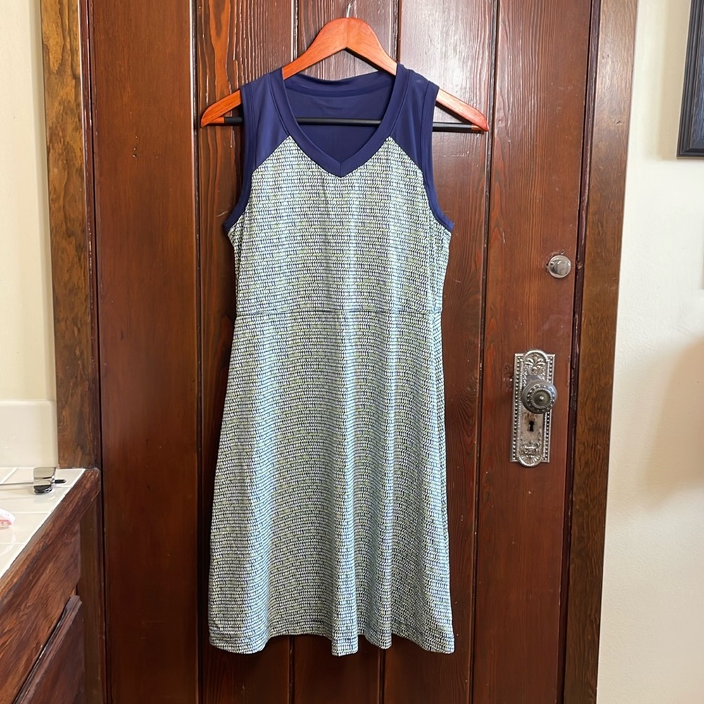 Title Nine Boss Dress Mimosa Leaf Diamalete Small Navy Mesh Back Zip Pocket EUC
